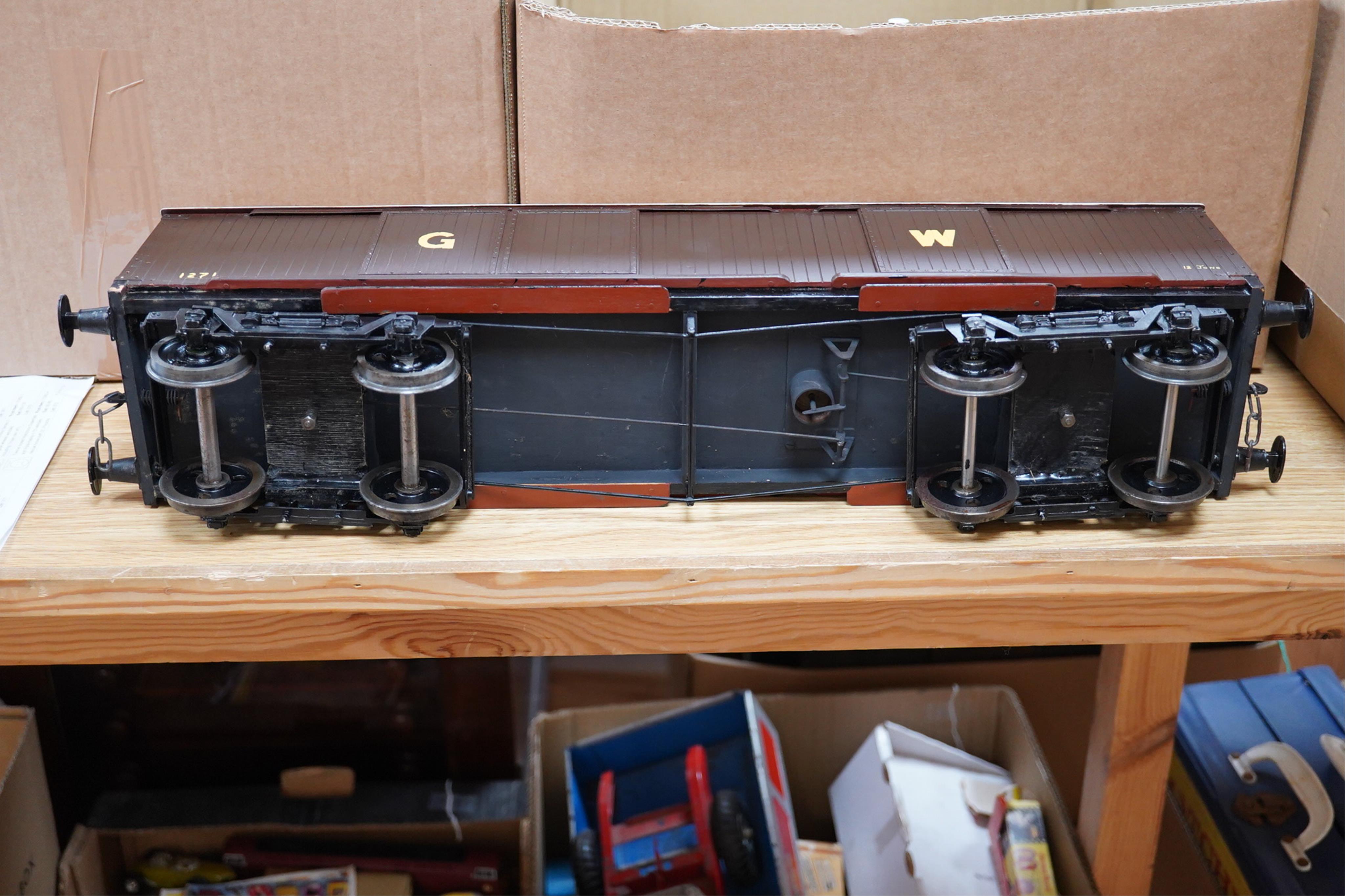Two Gauge 3 model railway scratch-built GWR freight vans in resin, wood and steel, etc. construction, a siphon J bogie van and a 4-wheel cattle van